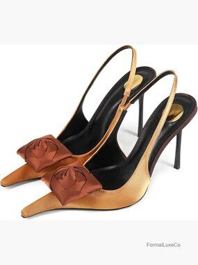Stiletto Heels Pointed Toe Slingback Pumps Rose Flower Heels Wedding Party